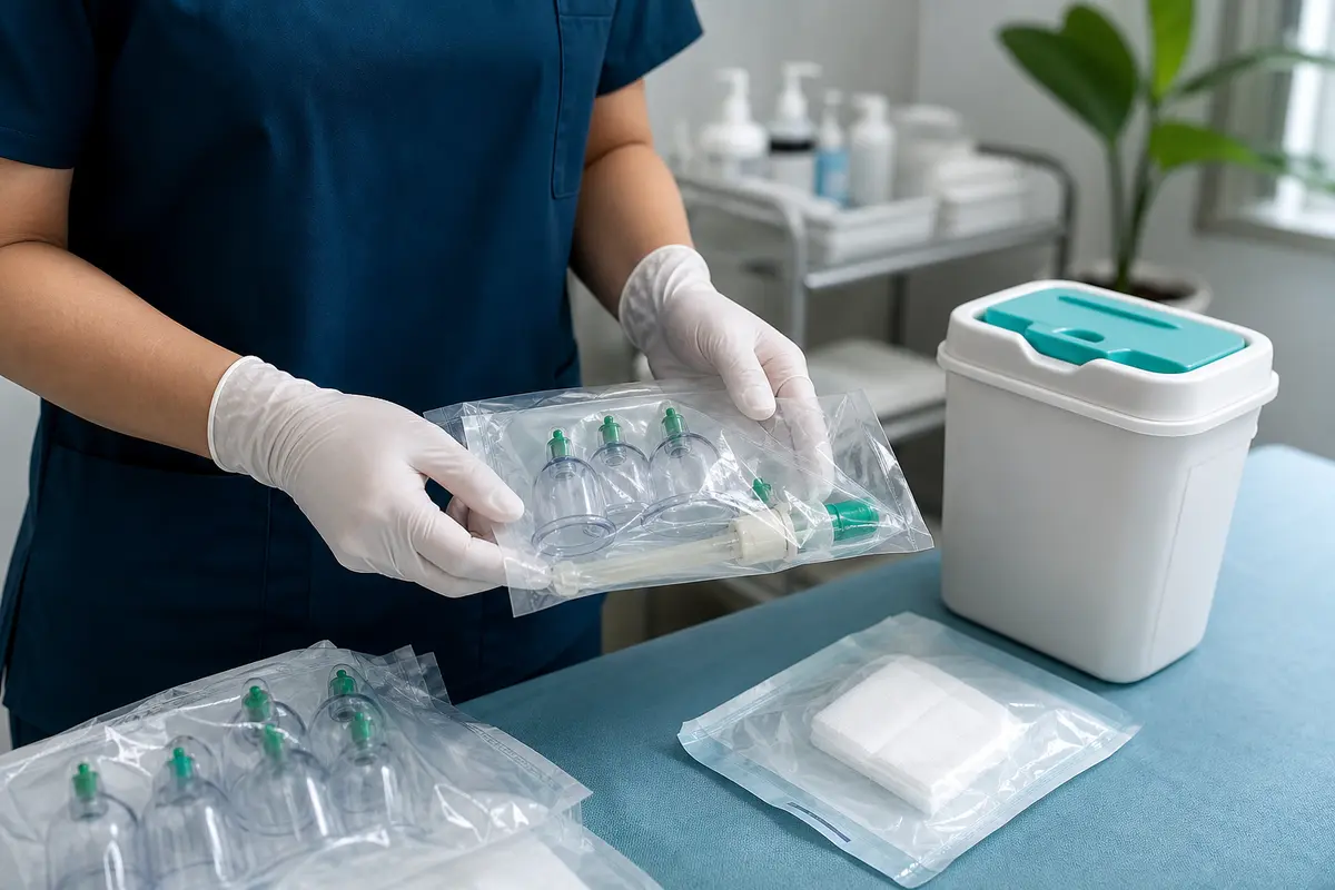 Practitioner reviewing a Hijama safety checklist