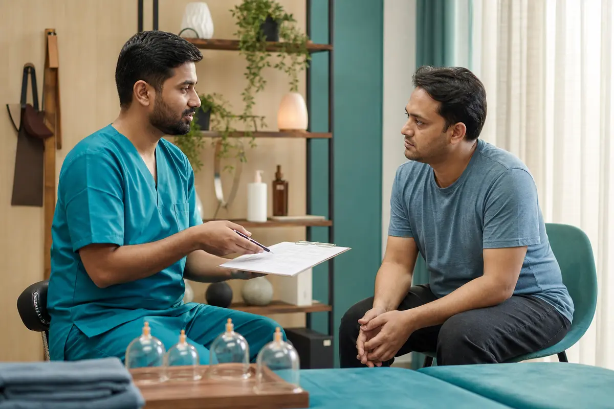 Client asking a practitioner questions before care
